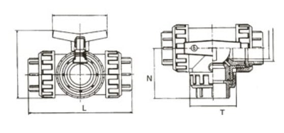 3-vägs ventil T-port med union40 mm